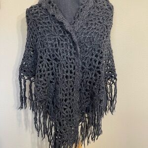 Gray Knit Women's shawl -wrap with Fringe